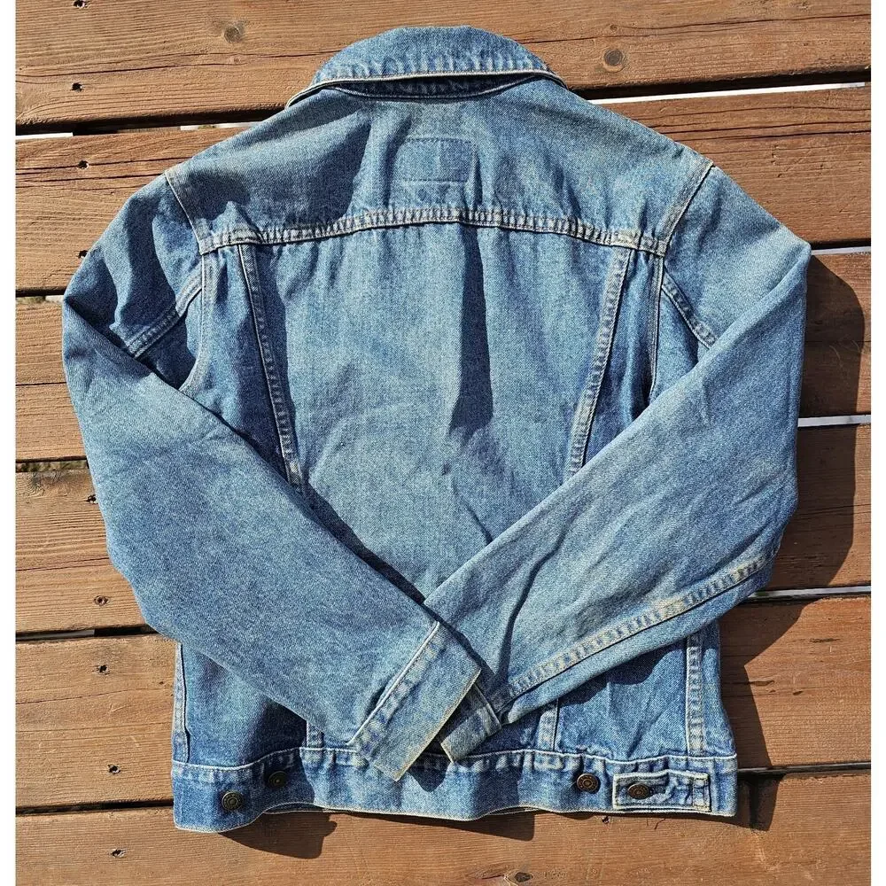 Vintage Plain Pockets Denim Jacket Grunge Trucker Type 3 Style Small Biker